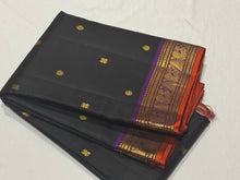 Stunning Black with Purple Handwoven Pure Jari Kanjivaram Silk Saree with Buttas woven body rich borders beautiful pallu and contrast woven blouse