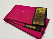 Tomato  Pink with Black Buttas Handwoven Pure Jari Korvai Kanjivaram Silk Saree Beauty