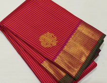 Sahana- Gorgeous Orange with Pink Handwoven Pure 2g Jari Kanjivaram Silk with kasakasa podikattam with buttas woven body with rich borders gorgeous pallu and contrast woven blouse