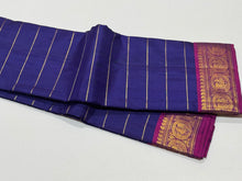 Deep Blue with Dark Magenta Jari Veldhari Handwoven Pure Kanjivaram Silk Saree with beautiful borders rich pallu and contrast woven blouse
