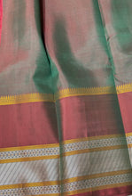 Premium Zariless Vintage Weave- Dual tone Moss Green with Deep Manthulir Handwoven Pure Kanjivaram Silk Saree with Hanging elephants paisleys in borders rich peacocks in shanku woven Pallu and contrast blouse beauty