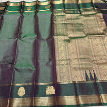 Vintage Weave-Deep Double Tone Bottle Green Handwoven Pure Jari Kanjivaram Silk Saree with Jari Oosi Kattam with Gandaberunda and Yazhis woven Borders rich pallu beauty