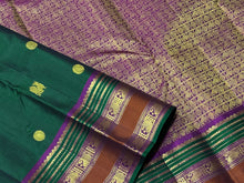 Bottle Green with Deep Wine Buttas Handwoven Pure Jari Kanjivaram Silk Saree with Varisaipet Borders Beauty