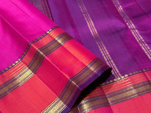 Rani Pink with Wine Handwoven Pure Light Weight Kanjivaram Silk Saree Beauty