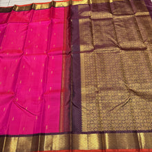 Vaibhogam -Super Gorgeous Tomato Reddish Pink with Coffee Brown Handwoven Pure Korvai Kanjivaram Silk with beautiful buttas woven body rich borders with rust jamudu with gorgeous pallu and contrast woven blouse