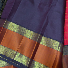 Vaibhogam- Red with Deep Pakku Brown Handwoven Pure Jari Korvai Kanjivaram Silk with Jari Veldhari woven beautiful body with gorgeous doublept silk and jari woven borders rich pallu and contrast woven blouse