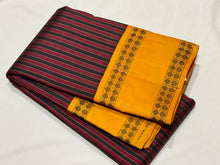 Gorgeous Handwoven Pure Korvai Zero Zari  Kanjivaram Silk Saree with beautiful maroon and black striped body with rettapet rudrakshas woven beautiful borders gorgeous seer pallu and contrast woven blouse