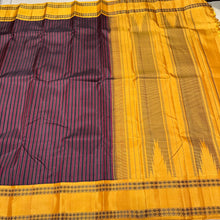Gorgeous Handwoven Pure Korvai Zero Zari  Kanjivaram Silk Saree with beautiful maroon and black striped body with rettapet rudrakshas woven beautiful borders gorgeous seer pallu and contrast woven blouse