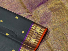 Stunning Black with Purple Handwoven Pure Jari Kanjivaram Silk Saree with Buttas woven body rich borders beautiful pallu and contrast woven blouse
