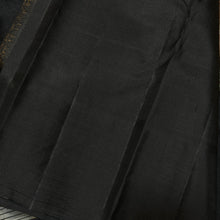Vaibhogam- Stunning offwhite with black Handwoven Pure Jari Korvai Kanjivaram Silk with beautiful muted checks woven body with gorgeous peacocks woven on either side of the borders with beautiful pallu and contrast black blouse