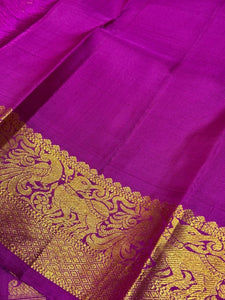 Offwhite with Purple Handwoven Pure Jari Korvai Kanjivaram Silk Saree Beauty