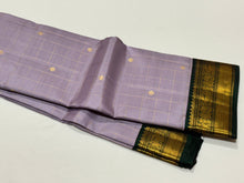 Lavendar with Bottle Green  Jari  Kattam with Buttas Small Borders Rich Pallu and Contrast blouse Handwoven Pure Kanjivaram Silk Saree Beauty