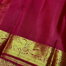 Sarasangi-Gorgeous Light Peach with Arakku Red Handwoven Pure Korvai Kanjivaram Silk with rich yazhis and peacocks woven beautiful borders rich parrots woven pallu and contrast woven blouse