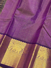 Light Ananda Blue with Deep Purple Buttas Vairaoosi Korvai Handwoven Pure Jari Kanjivaram Silk Saree Beauty