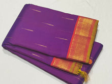 Purple with Orange Mallimoggu Buttas and Small borders Handwoven Pure Jari Kanjivaram Silk Saree Beauty