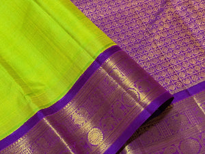 Sneha Green with Purple Handwoven Pure Jari Korvai Kanjivaram Silk Saree Beauty