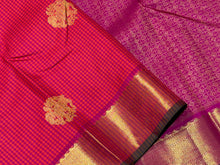 Orange with Rani Pink kasakasa Muthukattam with elephant motifs woven body with rich borders Pallu Handwoven Pure Jari Kanjivaram Silk Saree Beauty