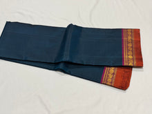 Deep Sapphire Blue with Dark Wine Spaced Borders Handwoven Pure Jari Kanjivaram Silk Saree Beauty