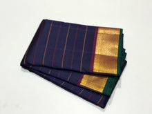Navy Blue with Dual tone Purplish Magenta Neli Beldhari Weave Handwoven Pure Jari Kanjivaram Silk Saree Beauty