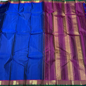 MS Blue with Deep Wine Handwoven Pure Kanjivaram Silk Saree Beauty