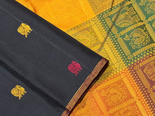 Black with Bomkai Pallu Premium Zariless Handwoven Pure Kanjivaram Silk Saree with small borders rich silk thread buttas woven body rich bomkai pallu and contrast checked blouse beauty