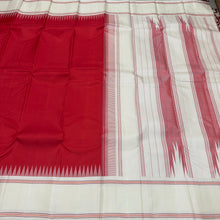 Saraswati- Red with Offwhite Temple Bordered Handwoven Premium Pure Zariless Korvai Kanjivaram Silk with beautiful offwhite borders rich seer pallu and contrast woven blouse
