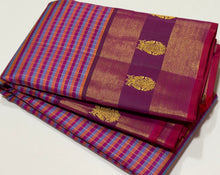 Vaibhogam- Gorgeous Kottadi Jari Checks in Pink and Deep Wine Combination with beautiful jari checks body with rich borders stunning pallu and contrast deep wine blouse beauty