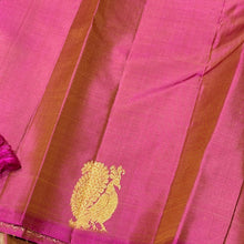 Sahana- Gorgeous Half And Half Style Handwoven Pure Jari Kanjivaram Silk in Beige and Onion Pink combo with muthukattam self colored with peacock motifs woven beautiful body with rich onion pink pallu and contrast woven blouse