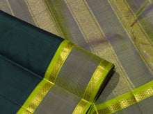 Bottle Green with Light Green Korvai Handwoven Pure Kanjivaram Silk Saree with Doublepet Borders Beauty