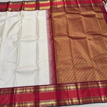 Offwhite with Deep Maroon and Rust Vairaoosi Korvai with Doublepet Borders Handwoven Pure Jari Kanjivaram Silk Saree Beauty