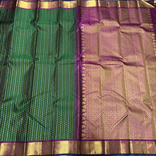 Dark Forest Green with Wine Handwoven Pure Jari Thodar Buttas Kanjivaram Silk Saree Beauty