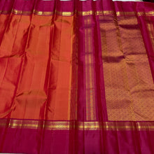Sahana- Beautiful Orange with Maroon Shot Purple  Muthukattam Handwoven Pure Jari Kanjivaram Silk with beautiful body spaced borders rich pallu and contrast woven blouse