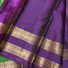 Sahana- Stunning Emerald Green with Dark Purple Buttas Handwoven Pure Kanjivaram Silk with beautiful doublepet borders rich pallu and contrast woven blouse