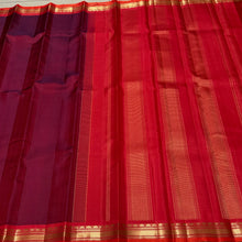 Nayaki- Beautiful Maroon with Orange  Handwoven Pure Kanjivaram Silk with Plain body with small temples woven beautiful borders rich seer pallu and contrast woven blouse