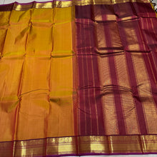 Gorgeous Mustard with Dark Brown Handwoven Pure Jari Kanjivaram Silk Saree with beautiful borders rich pallu and contrast woven blouse beauty