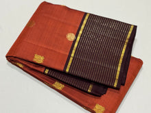 Vintage Combo- Rust with Coffee Brown Handwoven Pure Jari Kanjivaram Silk Saree with Jari Striped borders rich floral motifs woven pallu and contrast woven blouse beauty
