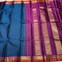 Deep Sapphire Blue with Dark Wine Spaced Borders Handwoven Pure Jari Kanjivaram Silk Saree Beauty