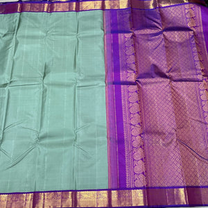 Pastel Green with Purple Handwoven Pure Jari Korvai Kanjivaram Silk Saree Beauty
