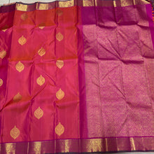 Dual tone Orange with Pink Handwoven Pure Jari Buttas Kanjivaram Silk Saree