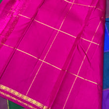 Vintage Beauty- Palum Pazhamum Kattam in Beautiful Blue, Green , Purple Pink Shades with rich peacocks and Vel motifs woven body with small rudrkashapet borders rich pallu and contrast woven blouse