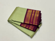 Vintage Recreation- Pastel Green with Deep Magenta Purple Kai Korvai Handwoven Pure Jari Kanjivaram Silk Saree with Varisaipet intricate motifs woven borders rich pallu and contrast woven blouse beauty