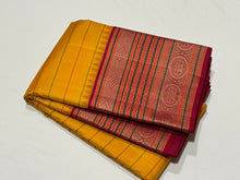 Vaibhogam-Mindblowing Mustard Yellow with Red Handwoven Pure Zero Zari Zariless Korvai Kanjivaram Silk with Neli Veldhari Woven Rich Body Gorgeous Varisaipet Borders Rich Silk Threads Woven Pallu and Contrast woven blouse