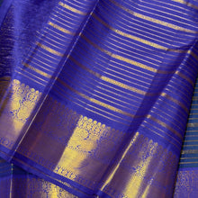 Vaibhogam- Peacock Greenish Blue with Deep Violetish Blue Handwoven Pure 2g Jari Veldhari Striped Kanjivaram Silk with beautiful borders rich pallu and contrast Jari Striped beautiful blouse