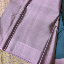 Nayaki- Rama Blue with Mauve Handwoven Pure Lightweight Classic Kanjivaram Silk with buttas woven body with contrast mauve colored borders rich pallu and contrast woven blouse