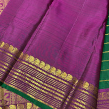 Sahana- Beautiful Deep Forest Green with Dark Magenta Handwoven Pure Jari Kanjivaram Silk with Jari Neliveldhari Striped body with rich borders pallu and contrast woven blouse