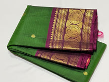Meenakshi Green with Dark Wine Handwoven Pure Jari Kanjivaram Silk Saree with Buttas Woven Body rich borders pallu and contrast blouse beauty