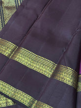 Gorgeous Deep Magenta with Coffee Brown Handwoven Pure Jari Kanjivaram Silk with rich buttas woven body beautifully woven borders pallu with meenakari weave and contrast woven blouse