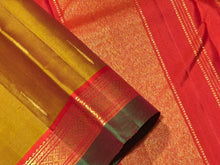 Golden Sampanga with Orange Mallimoggu Buttas Handwoven Pure Jari Kanjivaram Silk Saree Beauty