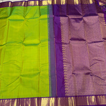 Sneha Green Purple Handwoven Pure Jari Korvai Kanjivaram Silk Saree Beauty 3.5 inches borders