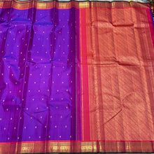 Vadamalli Purple with Double tone Orange with Buttas Handwoven Pure Kanjivaram Silk Saree Beauty